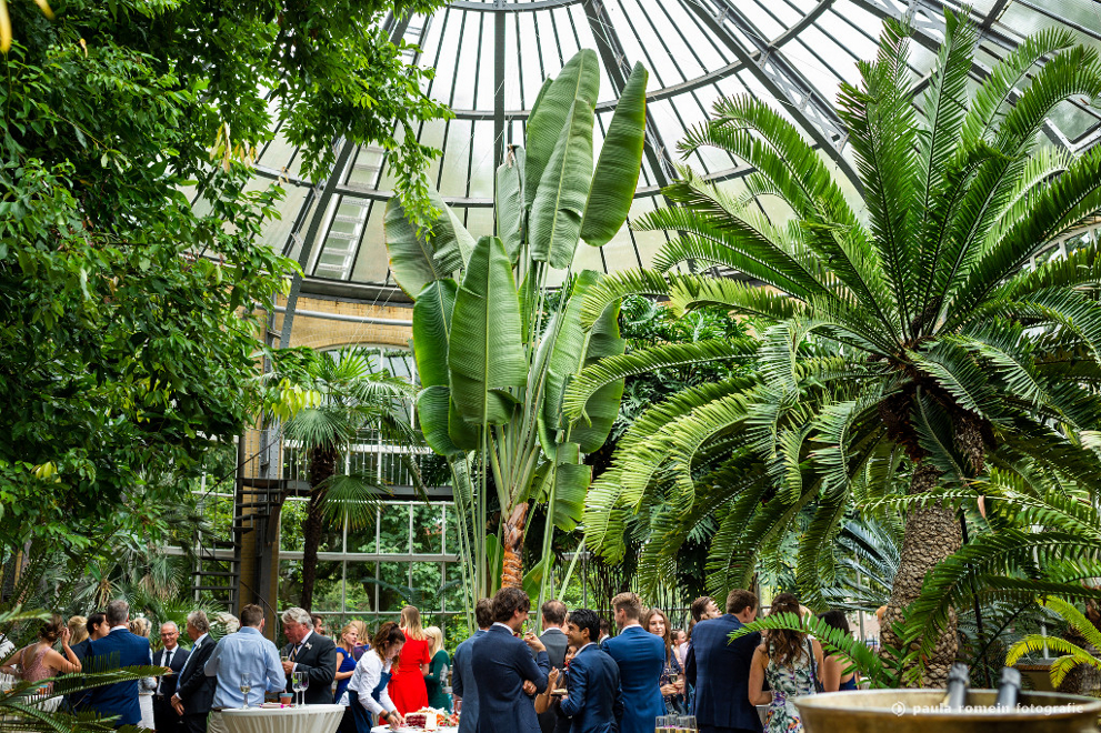 bruidspaar, trouwen, fotograaf, trouwfotograaf, Amsterdam, bruid, bruidegom, Hortus Botanicus, trouwreceptie